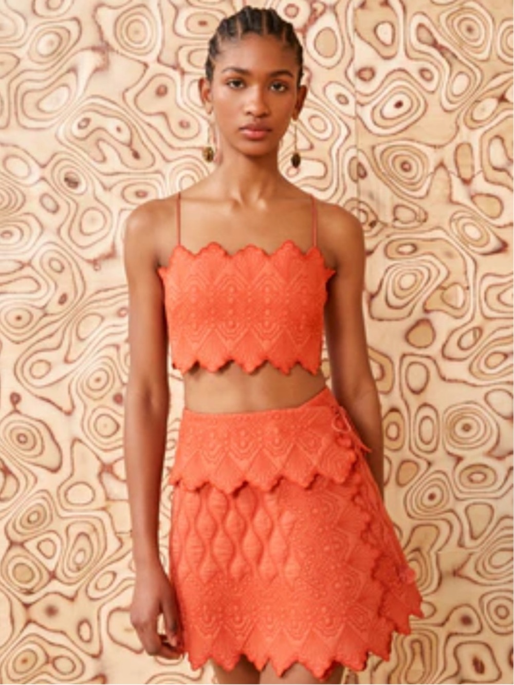 Ulla Johnson Coral Orange Crochet Lace Mini Skirt